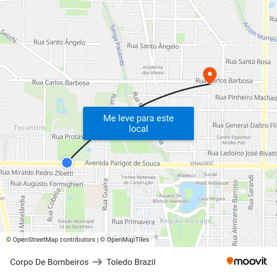 Corpo De Bombeiros to Toledo Brazil map