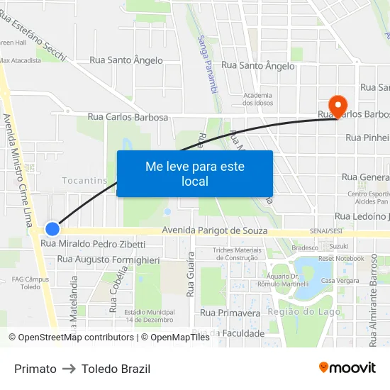 Primato to Toledo Brazil map