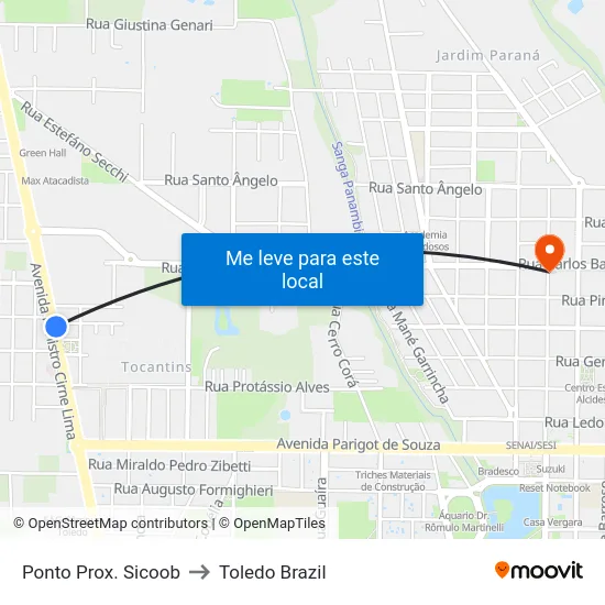 Ponto Prox. Sicoob to Toledo Brazil map