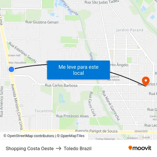 Shopping Costa Oeste to Toledo Brazil map