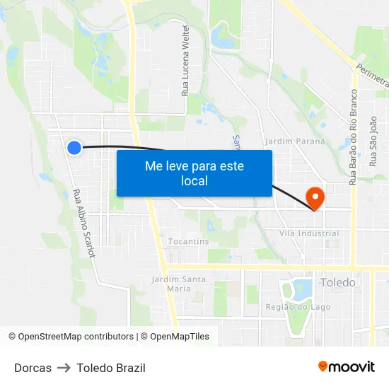 Dorcas to Toledo Brazil map