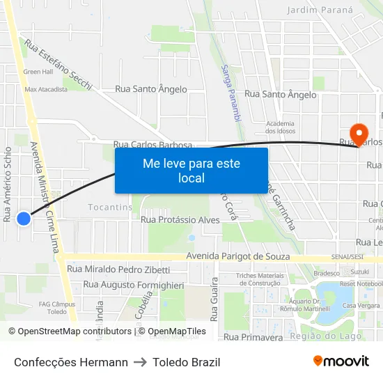 Confecções Hermann to Toledo Brazil map