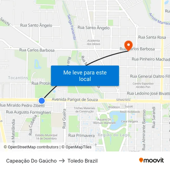 Capeação Do Gaúcho to Toledo Brazil map