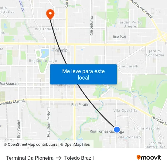 Terminal Da Pioneira to Toledo Brazil map