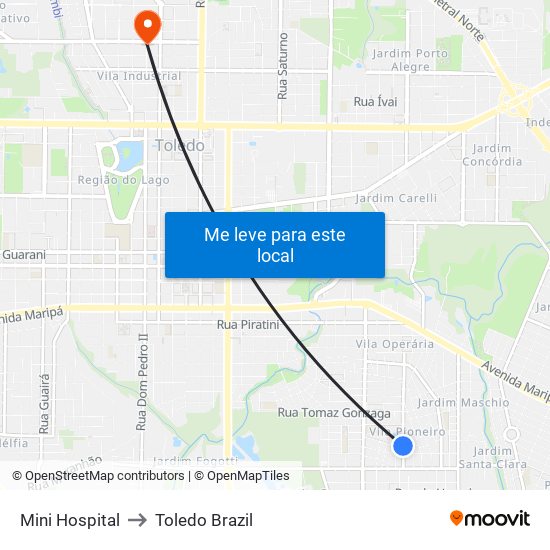 Mini Hospital to Toledo Brazil map