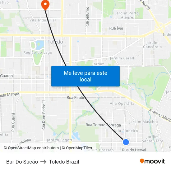 Bar Do Sucão to Toledo Brazil map