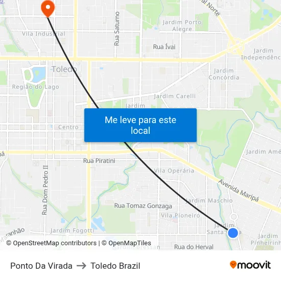 Ponto Da Virada to Toledo Brazil map