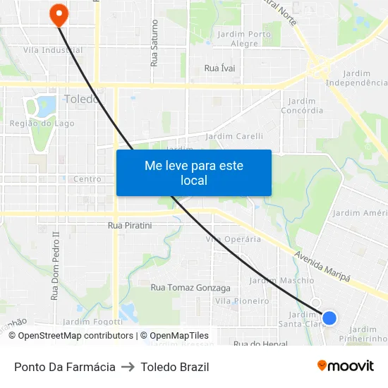 Ponto Da Farmácia to Toledo Brazil map