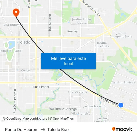 Ponto Do Hebrom to Toledo Brazil map