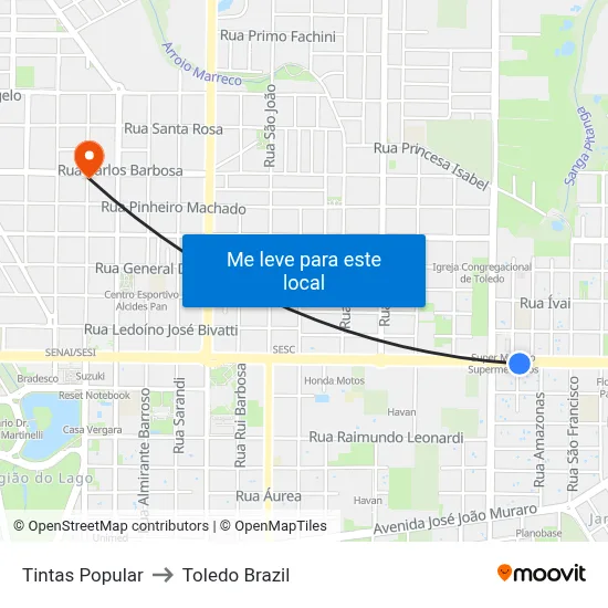 Tintas Popular to Toledo Brazil map