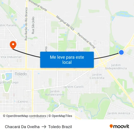 Chacará Da Ovelha to Toledo Brazil map