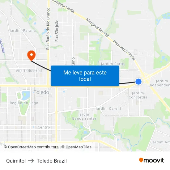 Quimitol to Toledo Brazil map
