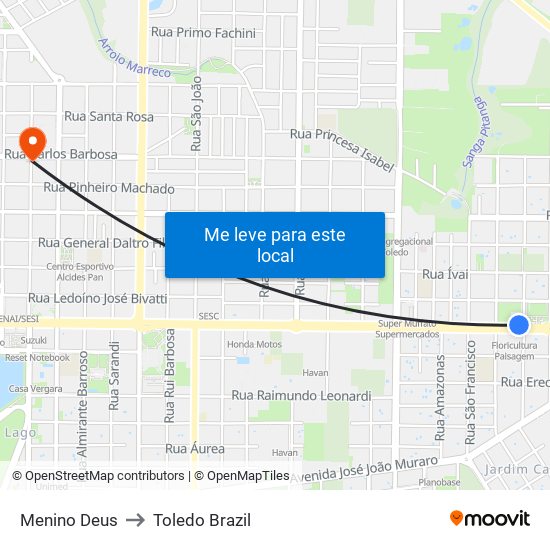 Menino Deus to Toledo Brazil map