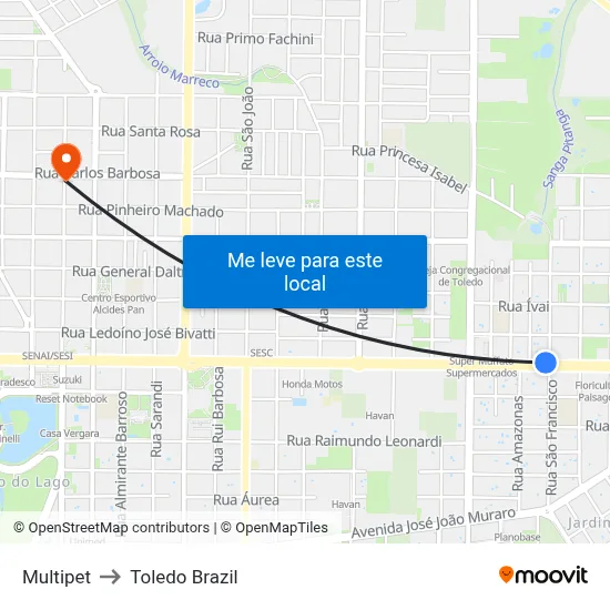 Multipet to Toledo Brazil map
