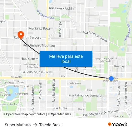 Super Mufatto to Toledo Brazil map