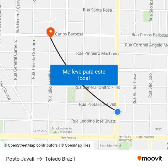 Posto Javali to Toledo Brazil map