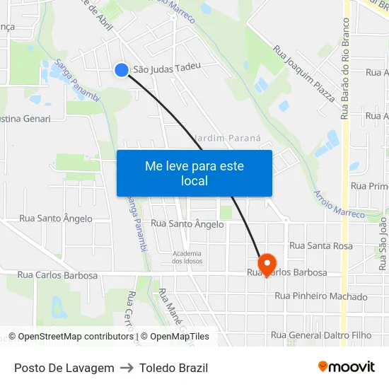 Posto De Lavagem to Toledo Brazil map