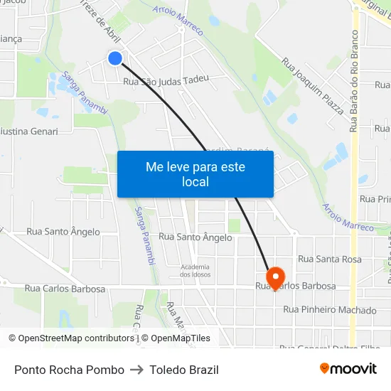 Ponto Rocha Pombo to Toledo Brazil map