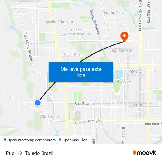 Puc to Toledo Brazil map