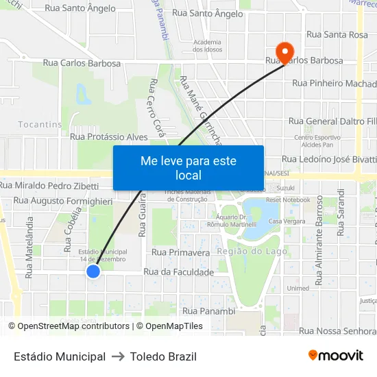 Estádio Municipal to Toledo Brazil map