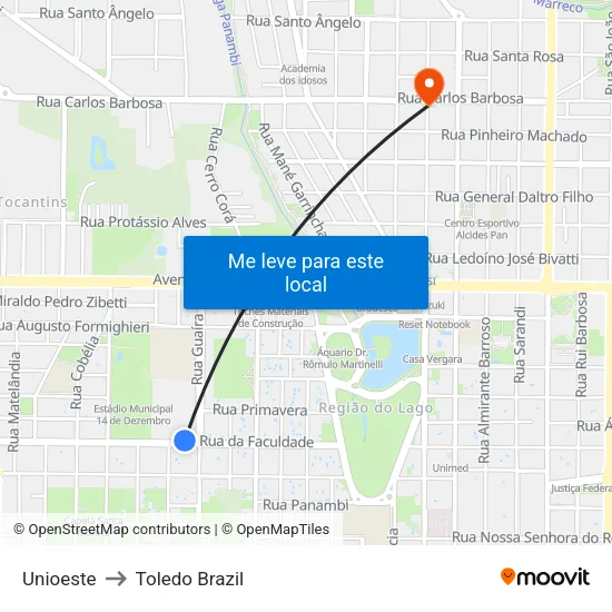 Unioeste to Toledo Brazil map