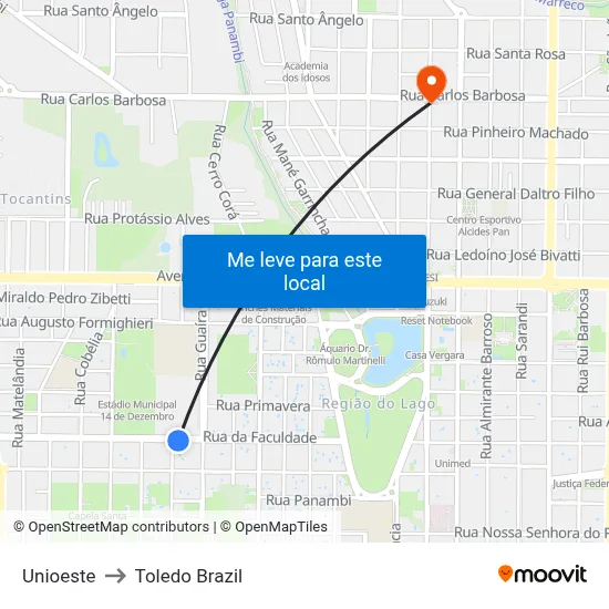 Unioeste to Toledo Brazil map