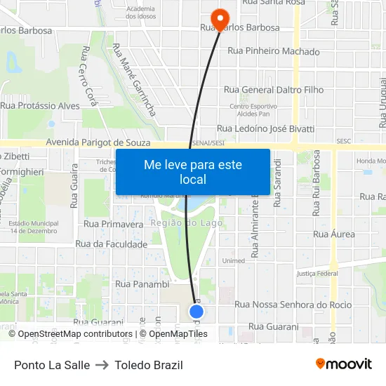 Ponto La Salle to Toledo Brazil map