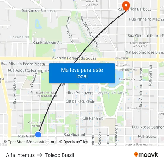 Alfa Intentus to Toledo Brazil map