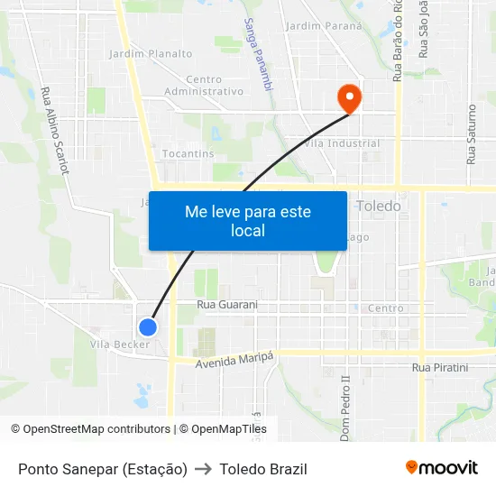Ponto Sanepar (Estação) to Toledo Brazil map