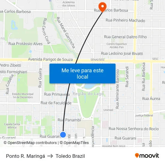 Ponto R. Maringá to Toledo Brazil map