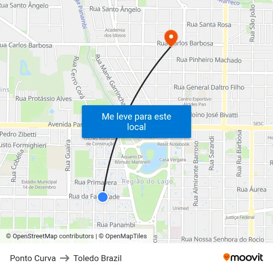 Ponto Curva to Toledo Brazil map
