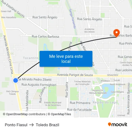 Ponto Fiasul to Toledo Brazil map