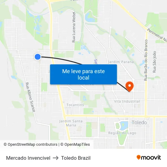 Mercado Invencivel to Toledo Brazil map