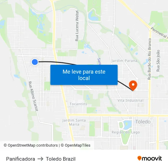 Panificadora to Toledo Brazil map