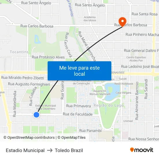 Estadio Municipal to Toledo Brazil map