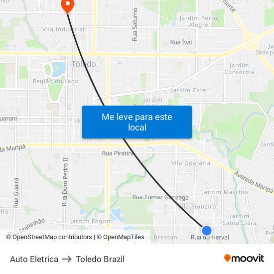 Auto Eletrica to Toledo Brazil map