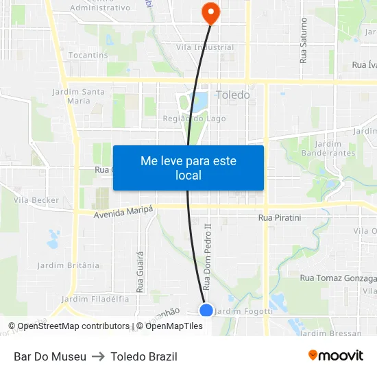 Bar Do Museu to Toledo Brazil map