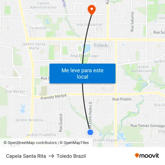 Capela Santa Rita to Toledo Brazil map