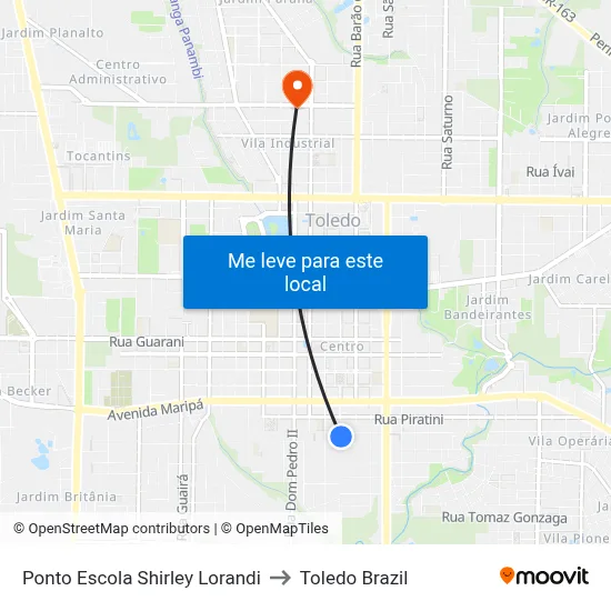 Ponto Escola Shirley Lorandi to Toledo Brazil map