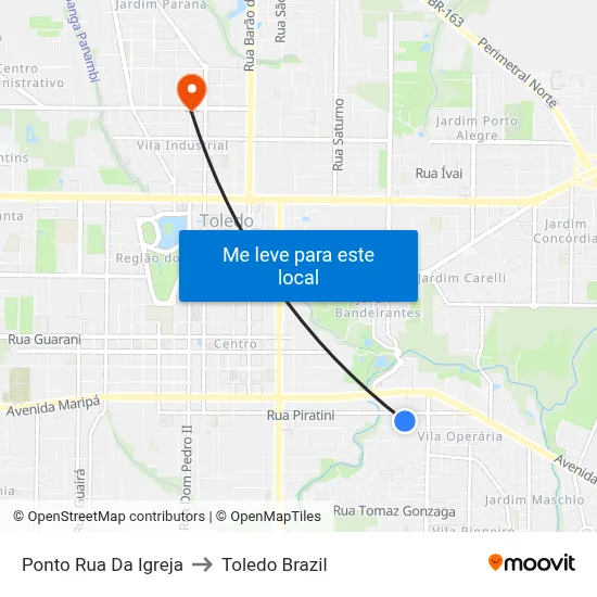 Ponto Rua Da Igreja to Toledo Brazil map