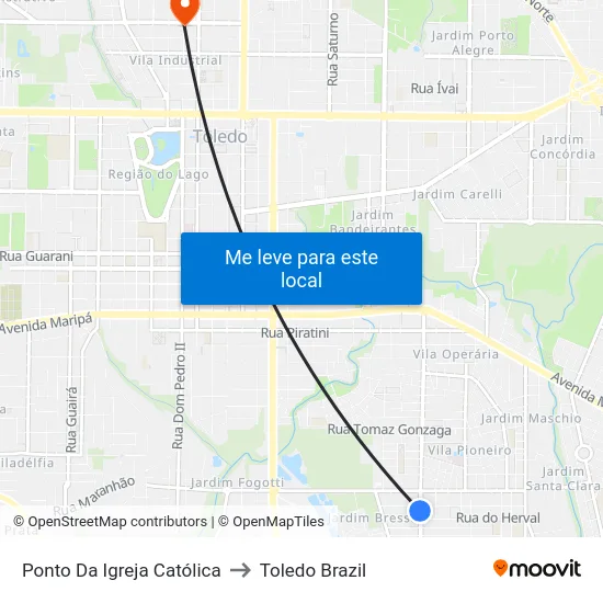 Ponto Da Igreja Católica to Toledo Brazil map
