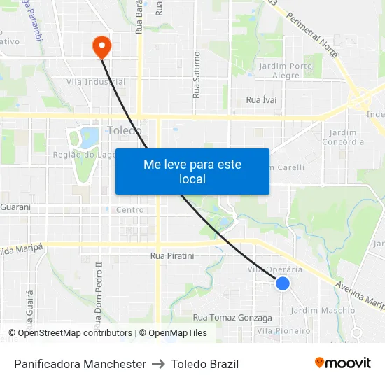 Panificadora Manchester to Toledo Brazil map