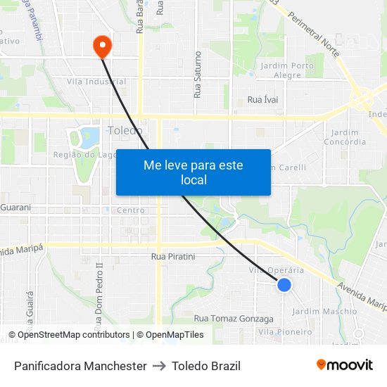 Panificadora Manchester to Toledo Brazil map