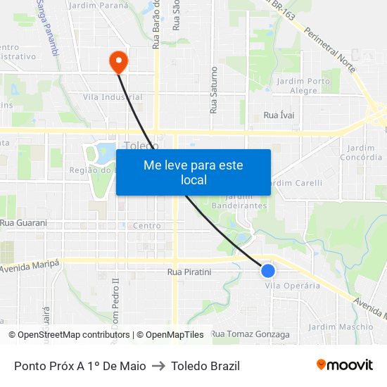 Ponto Próx A 1º De Maio to Toledo Brazil map