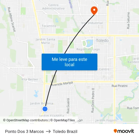 Ponto Dos 3 Marcos to Toledo Brazil map
