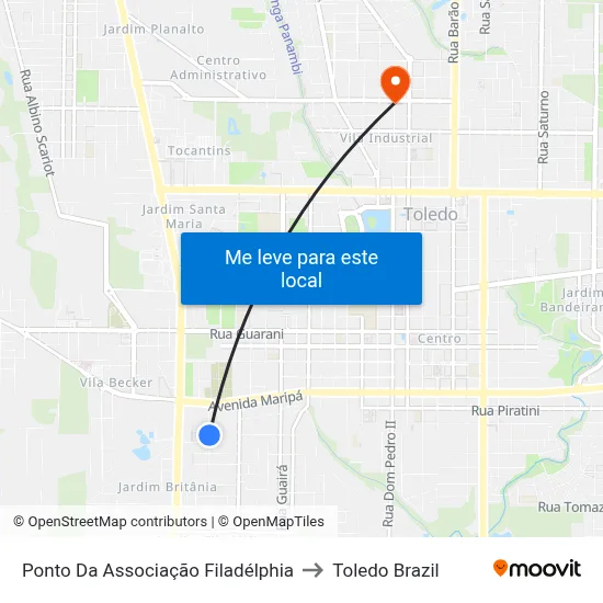 Ponto Da Associação Filadélphia to Toledo Brazil map
