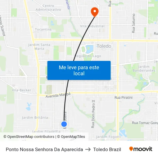 Ponto Nossa Senhora Da Aparecida to Toledo Brazil map