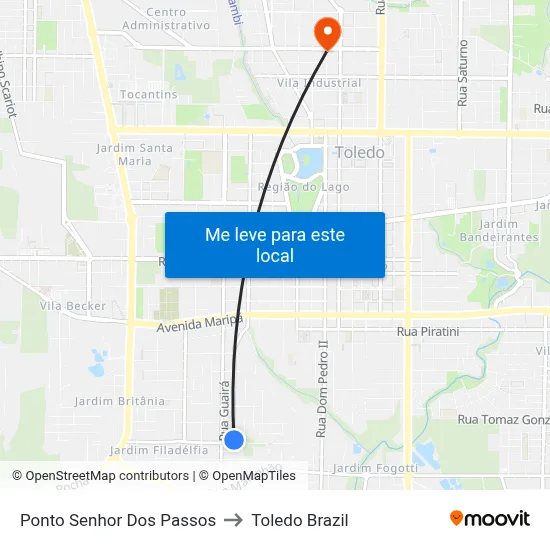 Ponto Senhor Dos Passos to Toledo Brazil map