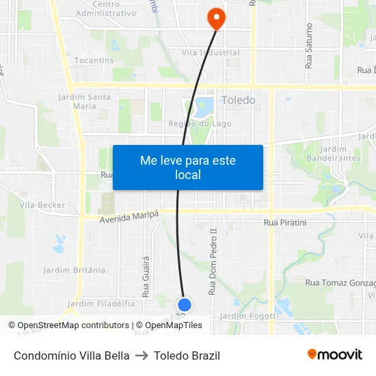Condomínio Villa Bella to Toledo Brazil map