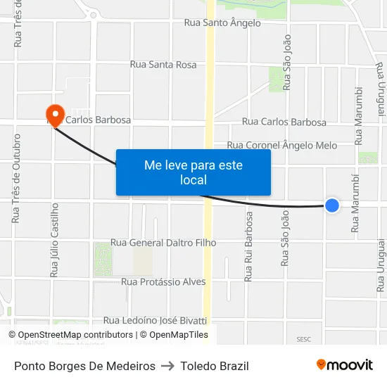 Ponto Borges De Medeiros to Toledo Brazil map